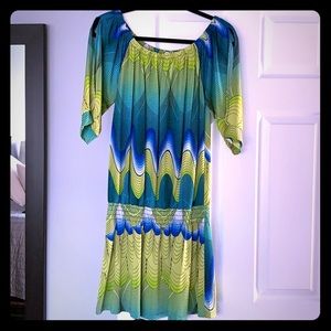Veronica M Off/On shoulder Geo print Tunic Dress